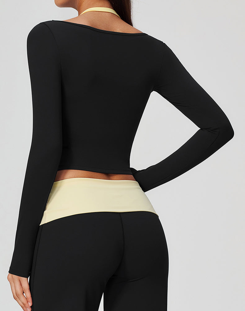 Faux Two Piece Color Block Long Sleeve Sports T-Shirts