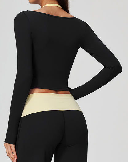 Faux Two Piece Color Block Long Sleeve Sports T-Shirts