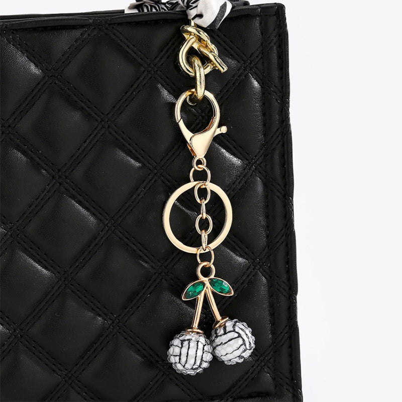 Rhinestone Sports Ball Cherry Keychain Key Ring Bag Charm