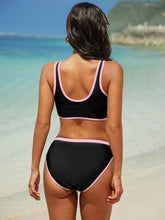 Color Block V Neck Bikini Set