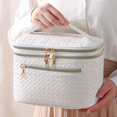 Large Portable Double Layer Makeup Bag Leather Cosmetic Bag