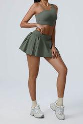 Sport Wear Set with Asymmetrical shoulder straps Bra and Skirt