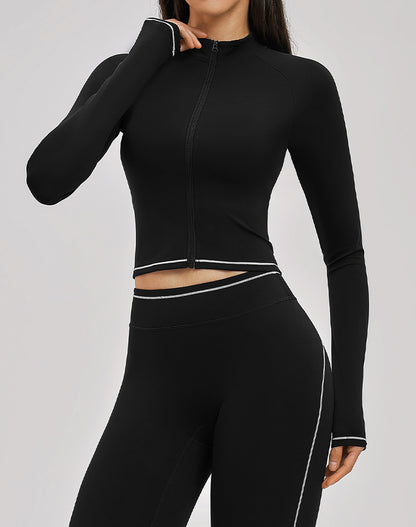 Zip Up Crop Jacket Cropped Long Sleeve Athletic Tops