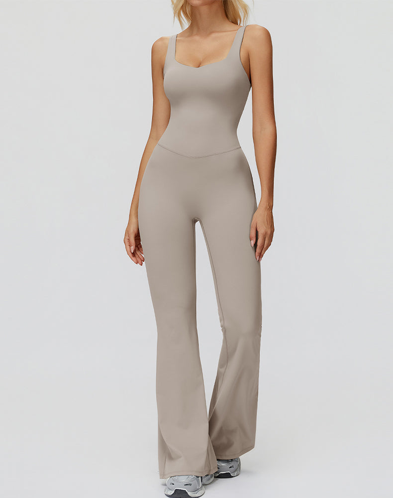 Cross Back One Piece Jumpsuit Yoga Flare Leg Rompers