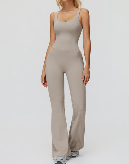 Cross Back One Piece Jumpsuit Yoga Flare Leg Rompers