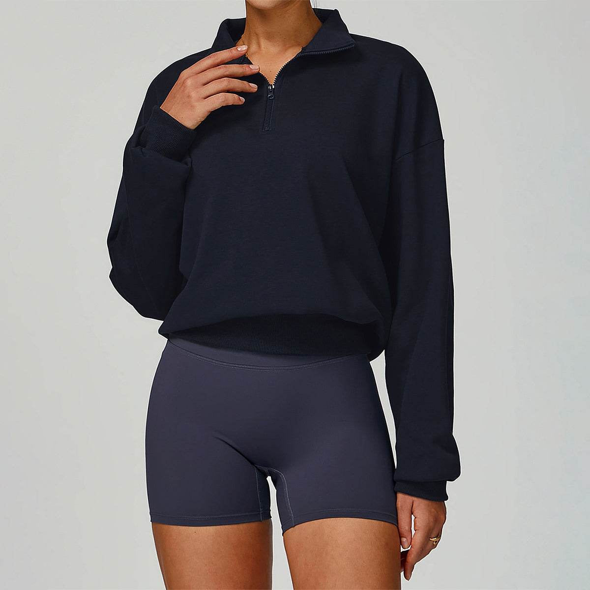 Half Zip Long Sleeve Crop Top Sports Sweatshirt