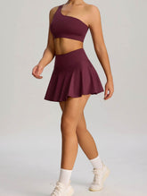 Sport Wear Set with One Shoulder Strap Bra and Skirt