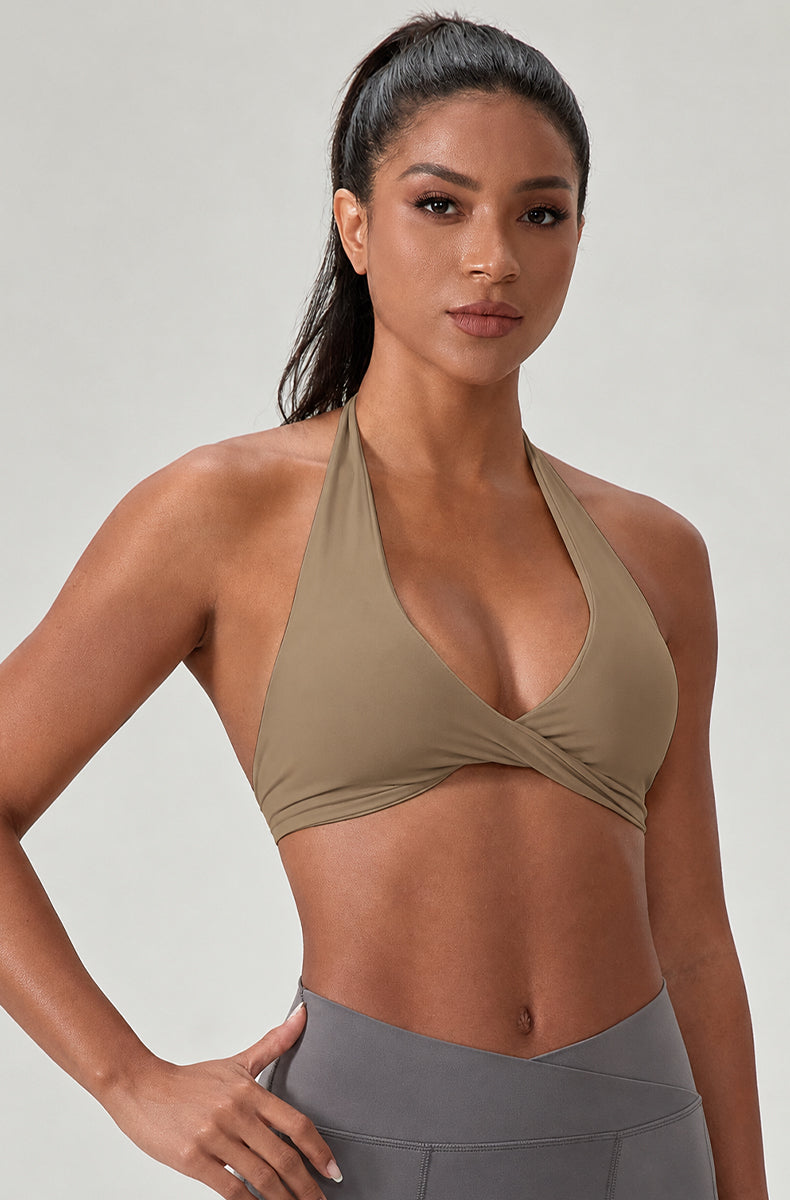 Twist Front Halter Straps Sports Bra