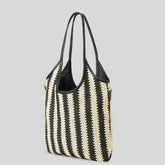Summer Straw Stripe Beach Tote Bag Handwoven Handbag