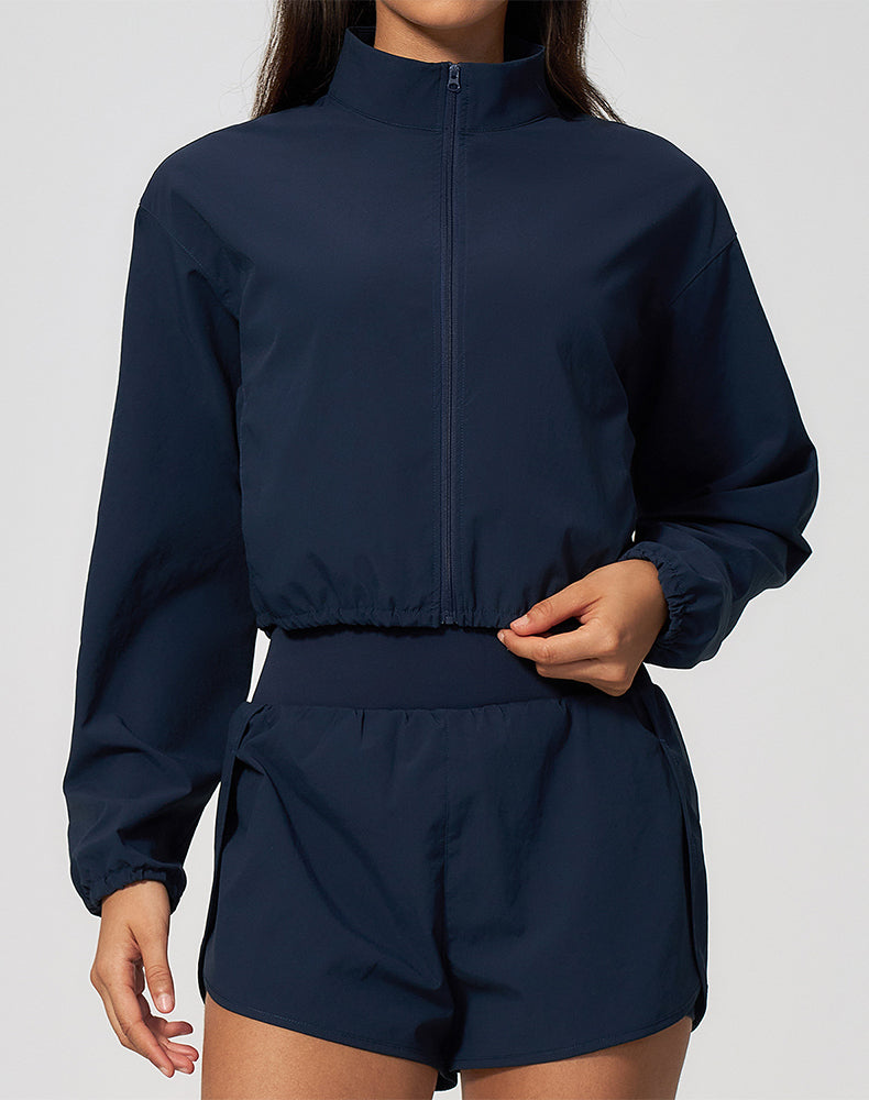 Athletic Cropped Jacket Track Zip Up Sport Long Sleeve Coat