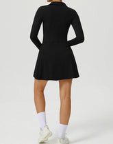 Long Sleeve Zip Polo Collar Tennis Dress with Built in Short