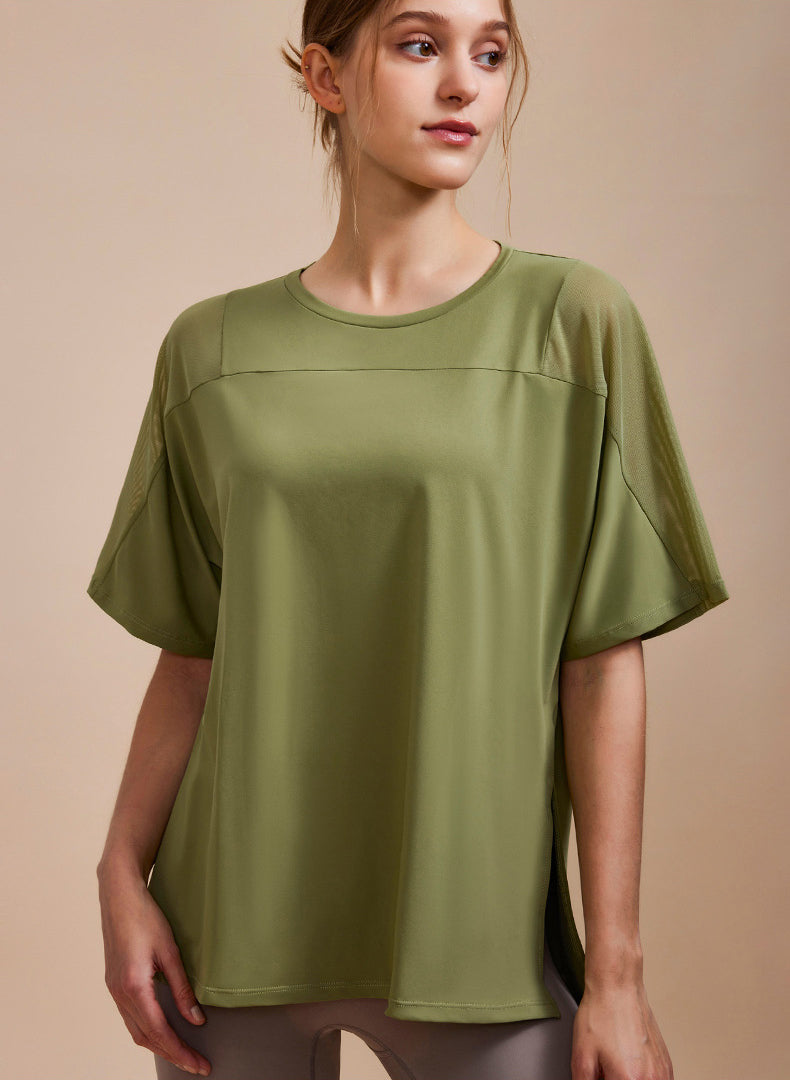 Mesh Splicing Short Sleeved Sports Loose T-Shirt