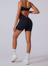 Sleeveless Deep V Back Short Sports Jumpsuit