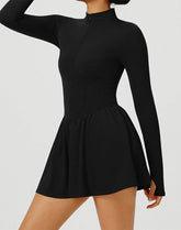 Long Sleeve Zipper Tennis Dress with Built-in Short