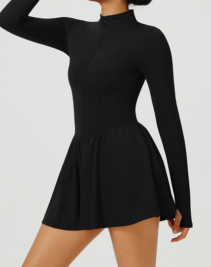 Long Sleeve Zipper Tennis Dress with Built-in Short