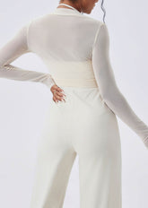 Deep V Long Sleeve Mesh Yoga Crop Tops Slim Fitted Shirts