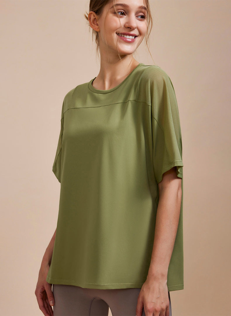 Mesh Splicing Short Sleeved Sports Loose T-Shirt