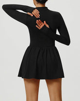 Long Sleeve Zipper Tennis Dress with Built-in Short