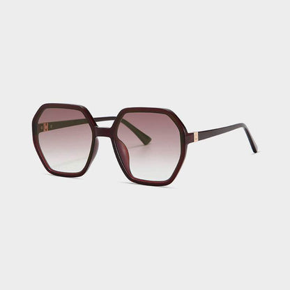 Oversized Vintage Hexagon Sunglasses - Wine Red