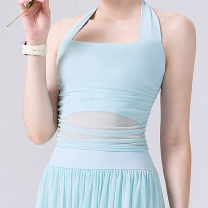 Halter Mesh Crop Tank Top Backless Slim Fit Sleeveless Shirt