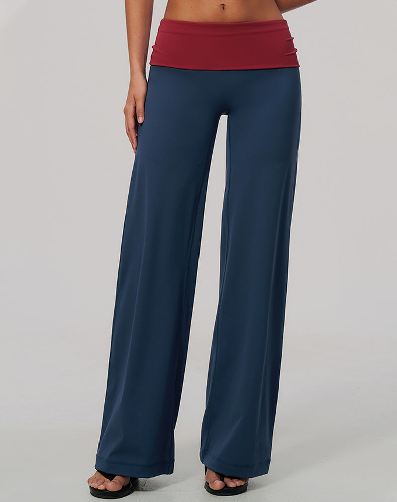 Color Block Fold Over Wide Leg Yoga Flare Pants