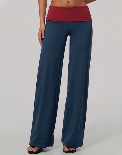 Color Block Fold Over Wide Leg Yoga Flare Pants