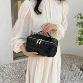 PU Leather Diamond Lattice Makeup Bag