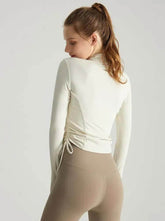 Long Sleeve Standing Collar Fitness T-Shirt With Drawstring