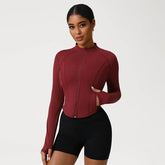 Full Zip UP Athletic Cropped Jacket with Thumb Holes