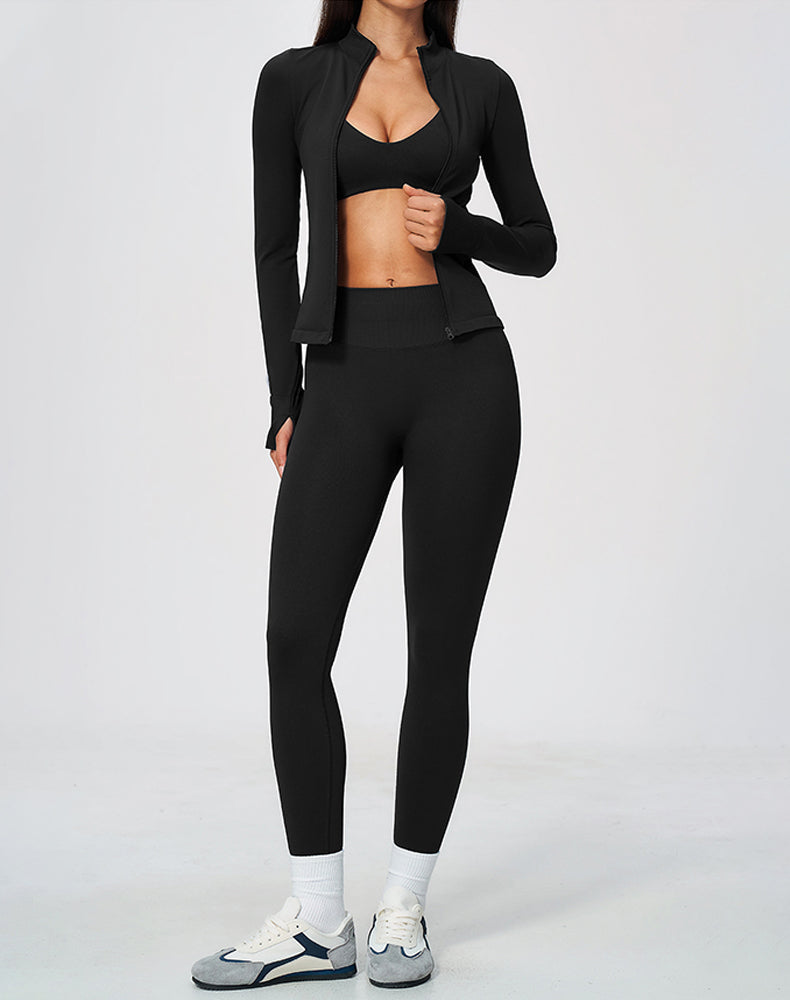 3-Piece Athletic Set with Sports Bra, Jacket &amp; Leggings