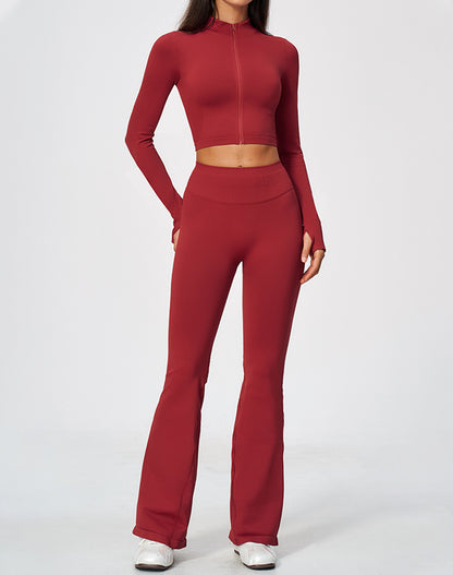 2-Piece Athletic Set Cropped Jacket and Flare Pants