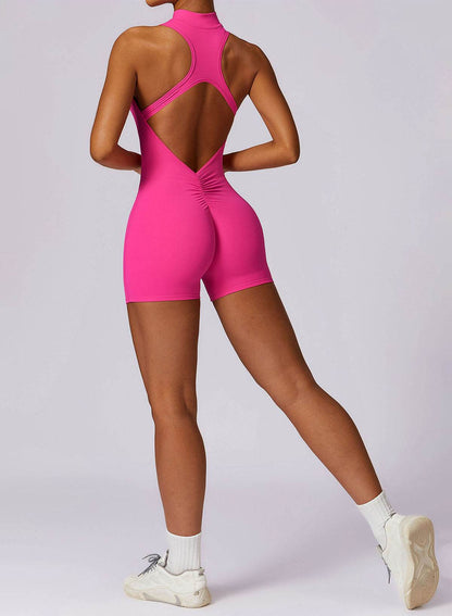Zip Up Sleeveless Workout Shorts Jumpsuit