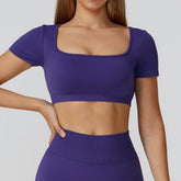 Short Sleeve Crop Top Yoga T-Shirt with Built in Bra