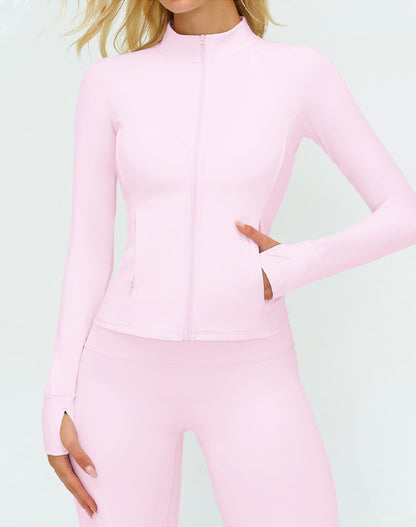 Cropped Athletic Jacket with Pockets and Thumb Holes