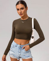 Basic Long Sleeve Fitted Crop Tee Shirt