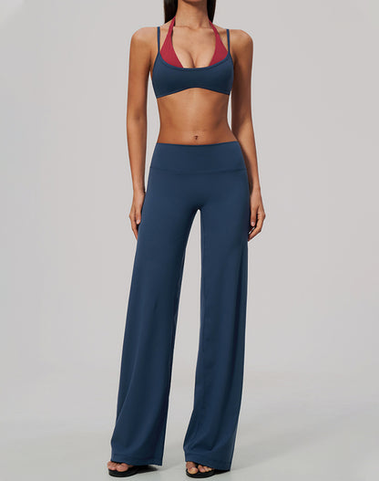 2 Piece Color Block Sports Bra and Flare Pant Sets