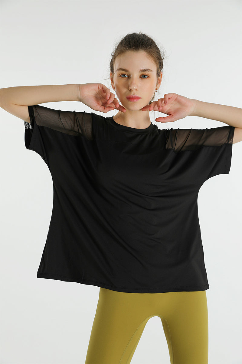 Mesh Splicing Short Sleeve Sports Loose T-Shirts