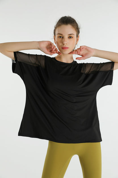 Mesh Splicing Short Sleeve Sports Loose T-Shirts