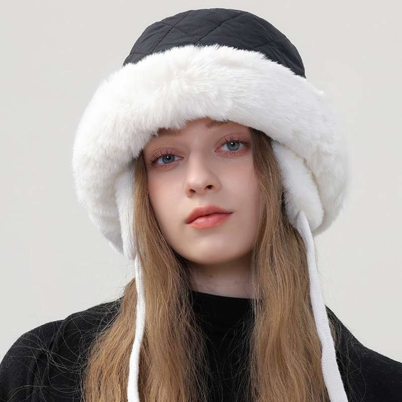 Warm Plush Bucket Hat with Earmuffs Chin Strap