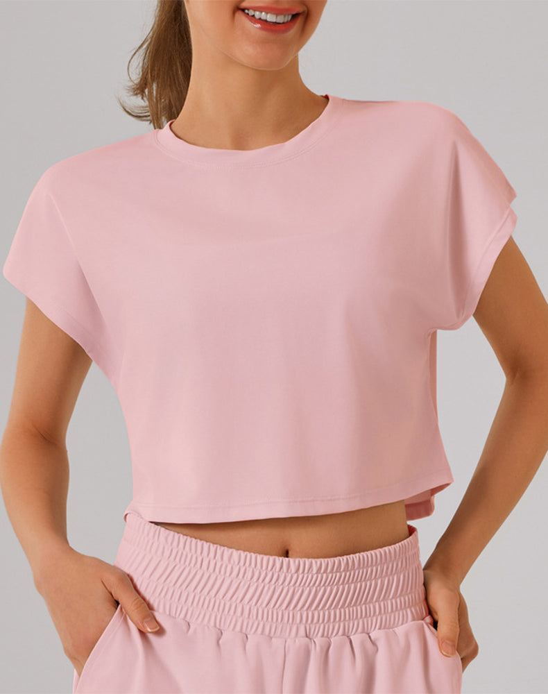 Crewneck Loose Crop Tops Batwing Short Sleeve T-Shirts