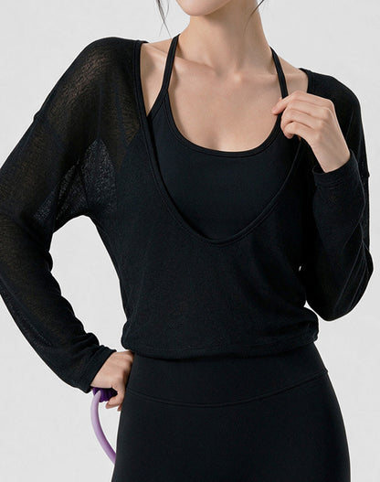 Long Sleeve Sheer Mesh Active Tops