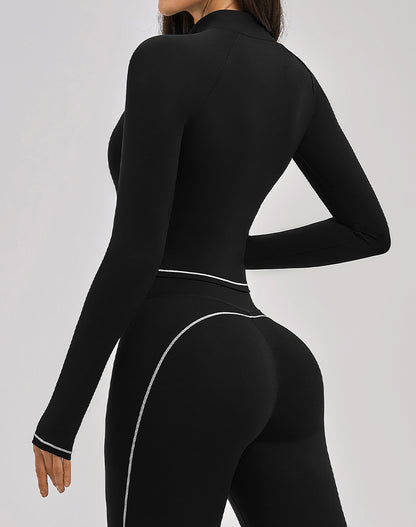 Zip Up Crop Jacket Cropped Long Sleeve Athletic Tops