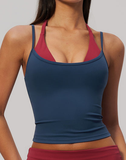 Faux Two Piece Color Block Yoga Tank Tops