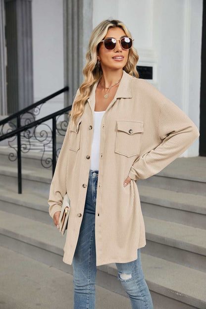 Casual Long Sleeve Jacket with Chest Pockets| Ideal for Layering