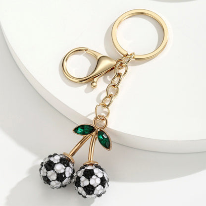 Rhinestone Sports Ball Cherry Keychain Key Ring Bag Charm