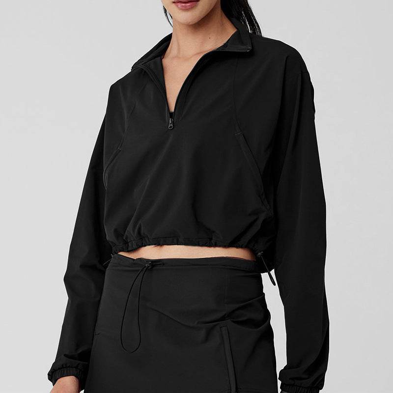 Half Zip Long Sleeve Sport Crop Sweatshirt