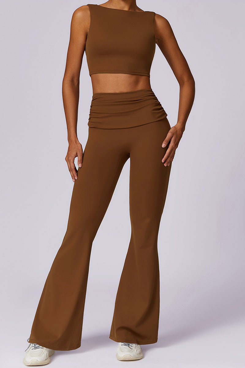 Ruched Waist Flared Hem Pant