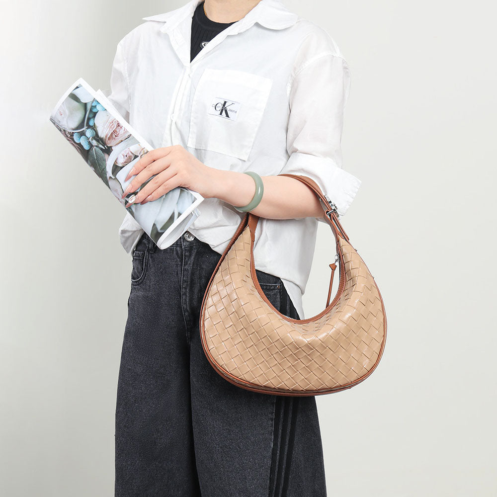 Woven Leather Handbag Half Moon Bag