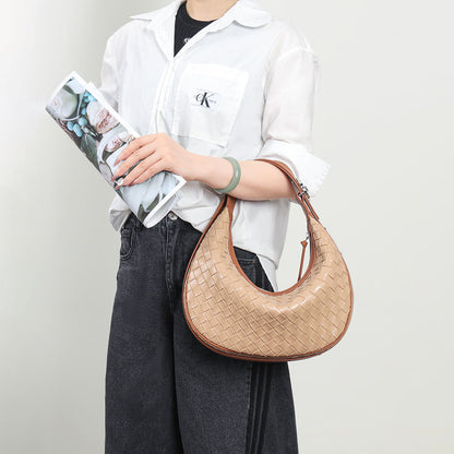 Woven Leather Handbag Half Moon Bag