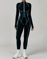 Three Dimensional Line Sports Backless Long Sleeve Jumpsuit